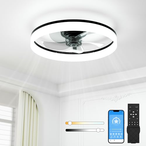 NIORSUN Deckenventilator mit Beleuchtung, 50cm Deckenventilator mit APP Fernbedienung Leise,LED Deckenleuchte Dimmbar, 3 CCT, 6 Windstufen, Deckenventilatoren mit Licht für Schlafzimmer Schwarz von NIORSUN
