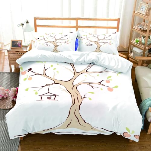 NIOYNJIS Bettwäsche Set 100% Baumwolle ist,Baum des Lebens Set, Illustration eines Reifen Apfelbaums mit fliegenden,und allem auch für Personen mit Hautsensibilisierung empfohlen 228x264cm von NIOYNJIS