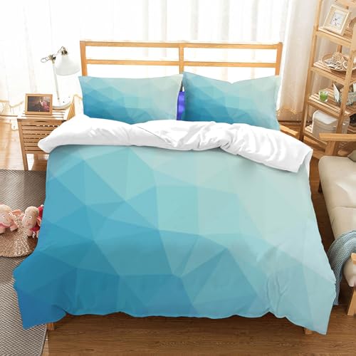 NIOYNJIS Bettwäsche Set 100% Baumwolle ist,Blaugrün und Weiß, Ombre-inspiriertes Muster mit Low-Poly-Effekt-Dreiecken, frak,und allem auch für Personen mit Hautsensibilisierung empfohlen 228x264cm von NIOYNJIS