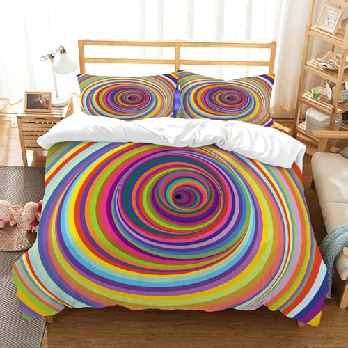 NIOYNJIS Bettwäsche Set 100% Baumwolle ist,Der abstrakte Stapel mehrfarbiger Kreise.,und allem auch für Personen mit Hautsensibilisierung empfohlen 228x264cm von NIOYNJIS