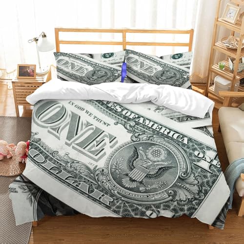 NIOYNJIS Bettwäsche Set 100% Baumwolle ist,Digitaldruck mit Muster eines US-Dollarscheins,und allem auch für Personen mit Hautsensibilisierung empfohlen 228x264cm von NIOYNJIS