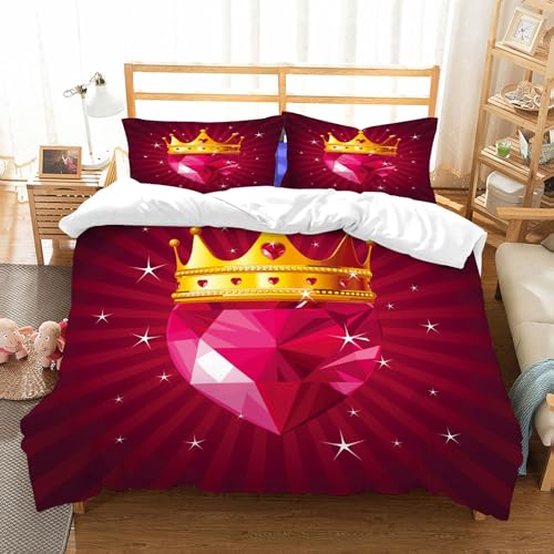NIOYNJIS Bettwäsche Set 100% Baumwolle ist,Glänzendes Kristall-Liebesherz mit Prinzessinnenkrone auf radialem Hintergrund,und allem auch für Personen mit Hautsensibilisierung empfohlen 228x264cm von NIOYNJIS