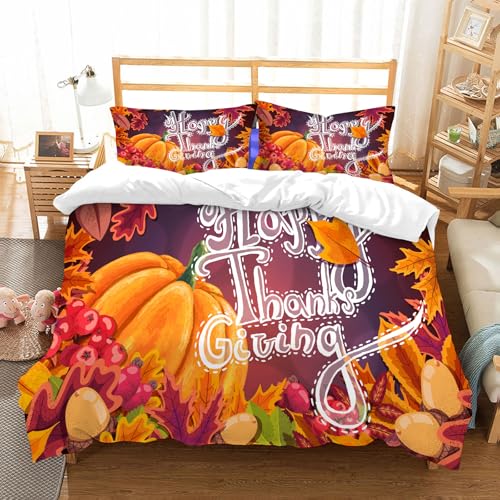 NIOYNJIS Bettwäsche Set 100% Baumwolle ist,Handgezeichneter Herbsthintergrund zum Vektor-Erntedankfest mit Schriftzug.,und allem auch für Personen mit Hautsensibilisierung empfohlen 228x264cm von NIOYNJIS