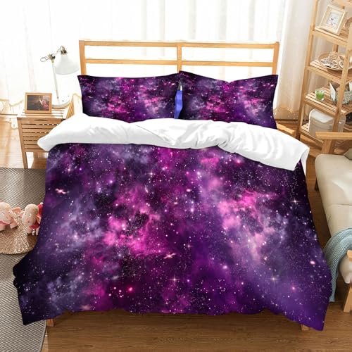 NIOYNJIS Bettwäsche Set 100% Baumwolle ist,Lila Nebel Gaswolke tief dunkel im Raum mit Sternhaufen Galaxy Infinity Solar Sk,und allem auch für Personen mit Hautsensibilisierung empfohlen 228x264cm von NIOYNJIS