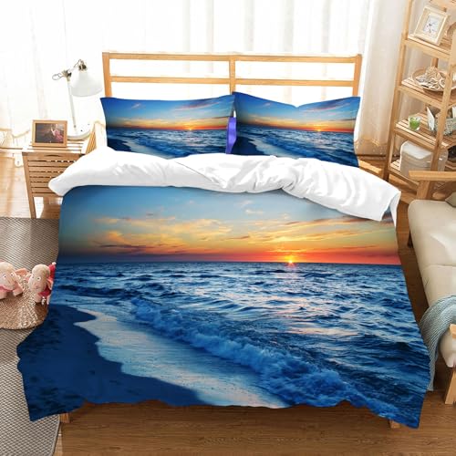 NIOYNJIS Bettwäsche Set 100% Baumwolle ist,Meereslandschaftskarte,und allem auch für Personen mit Hautsensibilisierung empfohlen 228x264cm von NIOYNJIS
