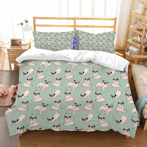 NIOYNJIS Bettwäsche Set 100% Baumwolle ist,Mops, Hunde mit verschiedenen Zuständen sitzend stehend Stretchi,und allem auch für Personen mit Hautsensibilisierung empfohlen 228x264cm von NIOYNJIS