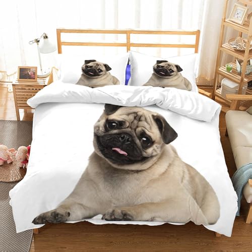 NIOYNJIS Bettwäsche Set 100% Baumwolle ist,Mops 9 Monate alt liegend vor weißem Hintergrund,und allem auch für Personen mit Hautsensibilisierung empfohlen 228x264cm von NIOYNJIS