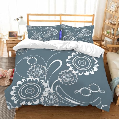 NIOYNJIS Bettwäsche Set 100% Baumwolle ist,Nahtlos Vektor-Tapete mit Kunst weiße Blume,und allem auch für Personen mit Hautsensibilisierung empfohlen 228x264cm von NIOYNJIS
