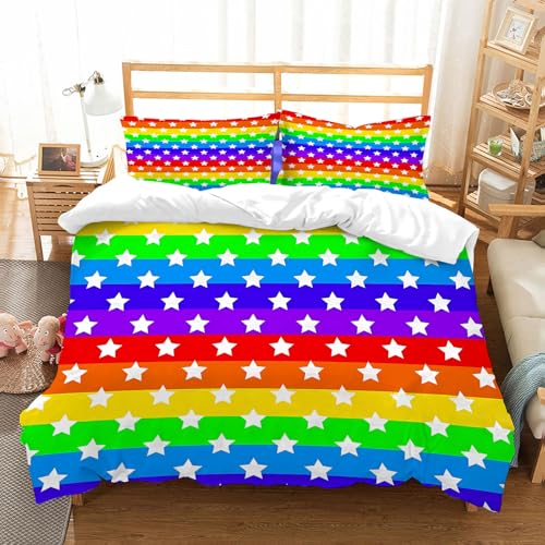 NIOYNJIS Bettwäsche Set 100% Baumwolle ist,Nahtloser Vektor geometrisches weißes Sternenmuster auf Regenbogenhintergrund. G,und allem auch für Personen mit Hautsensibilisierung empfohlen 228x264cm von NIOYNJIS
