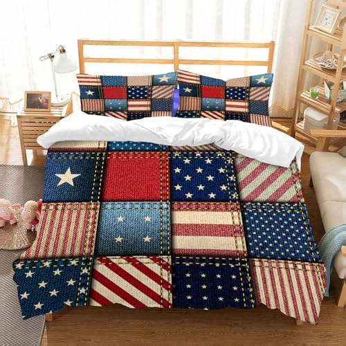 NIOYNJIS Bettwäsche Set 100% Baumwolle ist,Nahtloses Hintergrundmuster. Patchwork der amerikanischen Flagge.,und allem auch für Personen mit Hautsensibilisierung empfohlen 228x264cm von NIOYNJIS