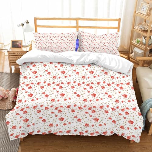 NIOYNJIS Bettwäsche Set 100% Baumwolle ist,Nahtloses Muster mit floralen Motiven kleine orange Blumen auf weißem Hintergrun,und allem auch für Personen mit Hautsensibilisierung empfohlen 228x264cm von NIOYNJIS