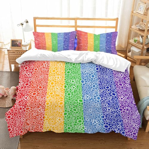 NIOYNJIS Bettwäsche Set 100% Baumwolle ist,Nahtloses Muster mit kleinen weißen Blumen auf einem Hintergrund in Regenbogenfa,und allem auch für Personen mit Hautsensibilisierung empfohlen 228x264cm von NIOYNJIS
