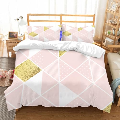 NIOYNJIS Bettwäsche Set 100% Baumwolle ist,Nahtloses Muster mit rosa, weißem und goldenem Rhombus. Abstrakte Vektorillustra,und allem auch für Personen mit Hautsensibilisierung empfohlen 228x264cm von NIOYNJIS