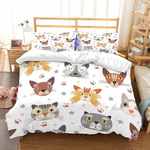 NIOYNJIS Bettwäsche Set 100% Baumwolle ist,Nahtloses Musterdesign mit niedlichen Katzen. Vektorillustration.,und allem auch für Personen mit Hautsensibilisierung empfohlen 228x264cm von NIOYNJIS