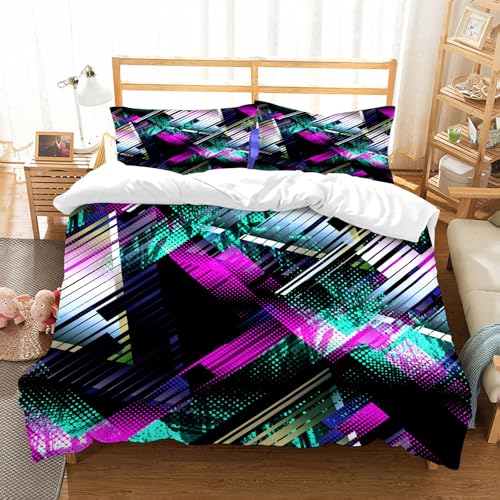 NIOYNJIS Bettwäsche Set 100% Baumwolle ist,Nahtloses Retrowave-Muster mit Glitch-Design. Cyberpunk-Hintergrund. Digitaler F,und allem auch für Personen mit Hautsensibilisierung empfohlen 228x264cm von NIOYNJIS