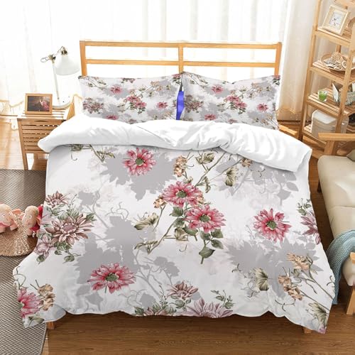 NIOYNJIS Bettwäsche Set 100% Baumwolle ist,Nahtloses Textilblumendesign mit weißem Hintergrund,und allem auch für Personen mit Hautsensibilisierung empfohlen 228x264cm von NIOYNJIS