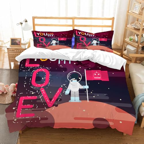 NIOYNJIS Bettwäsche Set 100% Baumwolle ist,Niedliches P oder Weihnachtskarte zum Valentinstag. Verliebtes Astronautenpaar.,und allem auch für Personen mit Hautsensibilisierung empfohlen 228x264cm von NIOYNJIS