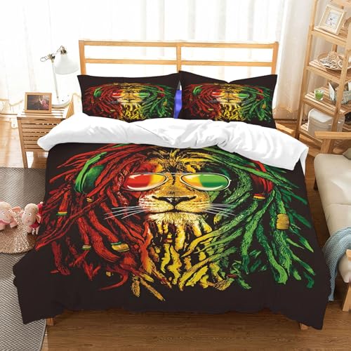 NIOYNJIS Bettwäsche Set 100% Baumwolle ist,Rasta-Thema mit Löwenkopf auf schwarzem Hintergrund. Vektorillustration.,und allem auch für Personen mit Hautsensibilisierung empfohlen 228x264cm von NIOYNJIS