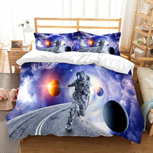 NIOYNJIS Bettwäsche Set 100% Baumwolle ist,Raumfahrer stiehlt Planeten. Gemischte Medien,und allem auch für Personen mit Hautsensibilisierung empfohlen 228x264cm von NIOYNJIS