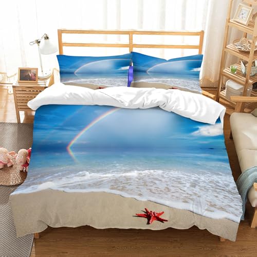 NIOYNJIS Bettwäsche Set 100% Baumwolle ist,Regenbogenwolken und Wellen und der Strand,und allem auch für Personen mit Hautsensibilisierung empfohlen 228x264cm von NIOYNJIS