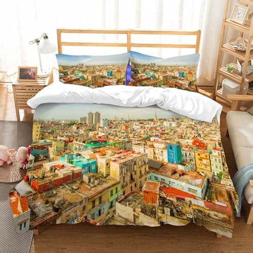 NIOYNJIS Bettwäsche Set 100% Baumwolle ist,Reisedekor, Panorama des Vedado-Viertels der Stadt Havanna mit seinen Alten bunt,und allem auch für Personen mit Hautsensibilisierung empfohlen 228x264cm von NIOYNJIS