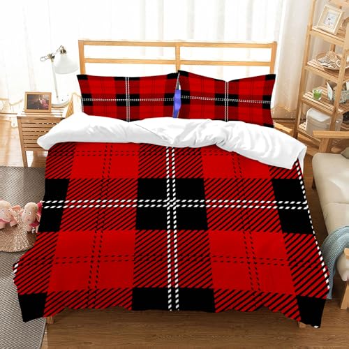 NIOYNJIS Bettwäsche Set 100% Baumwolle ist,Rot Schwarz Gelb Schottisch Plaid Tartan Wallace Abstrakt Klassisch Keltisch Bri,und allem auch für Personen mit Hautsensibilisierung empfohlen 228x264cm von NIOYNJIS