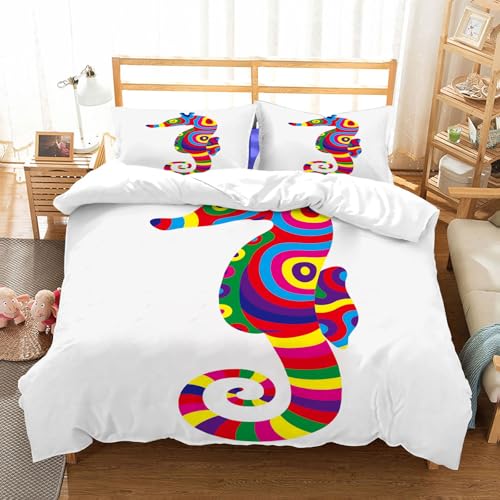 NIOYNJIS Bettwäsche Set 100% Baumwolle ist,Seepferdchen abstrakte farbenfrohe Kunst Vektor-Illustration,und allem auch für Personen mit Hautsensibilisierung empfohlen 228x264cm von NIOYNJIS