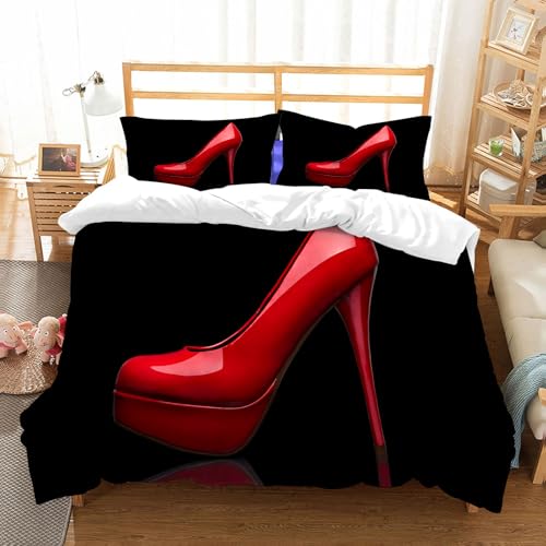 NIOYNJIS Bettwäsche Set 100% Baumwolle ist,Sex Frauen Schuhe rote High Heels in schwarzem Design,und allem auch für Personen mit Hautsensibilisierung empfohlen 228x264cm von NIOYNJIS