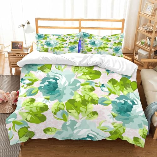 NIOYNJIS Bettwäsche Set 100% Baumwolle ist,Shabby Flora Tropischer Botanischer Garten Thema Blätter und Sträuße aus blauen,und allem auch für Personen mit Hautsensibilisierung empfohlen 228x264cm von NIOYNJIS