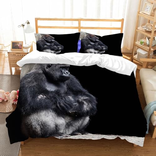 NIOYNJIS Bettwäsche Set 100% Baumwolle ist,Silbernes Tier Gorilla Grau In Gefahr Trauriges Baby Zurück Wildlife King Kong,und allem auch für Personen mit Hautsensibilisierung empfohlen 228x264cm von NIOYNJIS