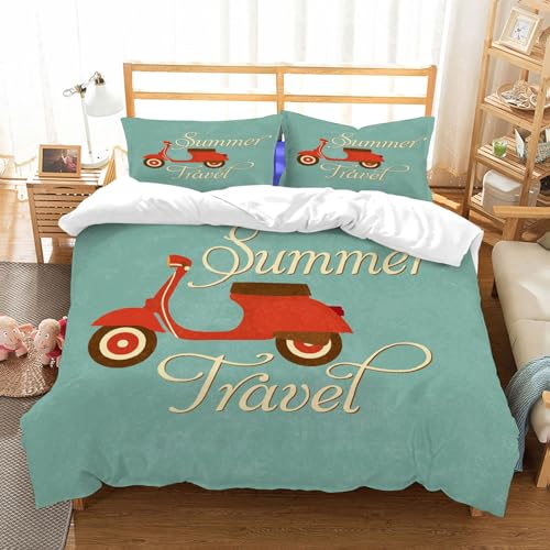 NIOYNJIS Bettwäsche Set 100% Baumwolle ist,Sommer-Reise-Design - Roter Roller,und allem auch für Personen mit Hautsensibilisierung empfohlen 228x264cm von NIOYNJIS