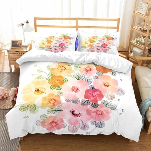 NIOYNJIS Bettwäsche Set 100% Baumwolle ist,Sommerlicher Wildblumenstrauß. Grußkarte mit handgefertigtem Kunstdruck mit Aqua,und allem auch für Personen mit Hautsensibilisierung empfohlen 228x264cm von NIOYNJIS