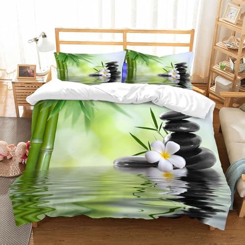 NIOYNJIS Bettwäsche Set 100% Baumwolle ist,Spa-Dekor, Garten mit Frangipani-Bambus japanische Entspannung Ruhe Reisen, bli,und allem auch für Personen mit Hautsensibilisierung empfohlen 228x264cm von NIOYNJIS