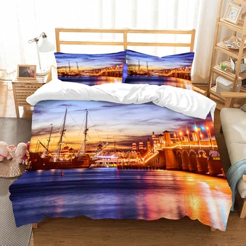 NIOYNJIS Bettwäsche Set 100% Baumwolle ist,St. Augustine Florida berühmte Brücke der Löwen verträumten Sonnenuntergang Maje,und allem auch für Personen mit Hautsensibilisierung empfohlen 228x264cm von NIOYNJIS