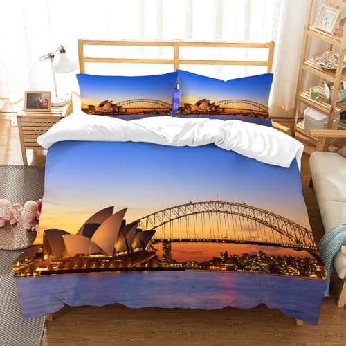 NIOYNJIS Bettwäsche Set 100% Baumwolle ist,Sydney Australien Opera House View Dämmerung Zeit am Abend Sydney, Australien,und allem auch für Personen mit Hautsensibilisierung empfohlen 228x264cm von NIOYNJIS