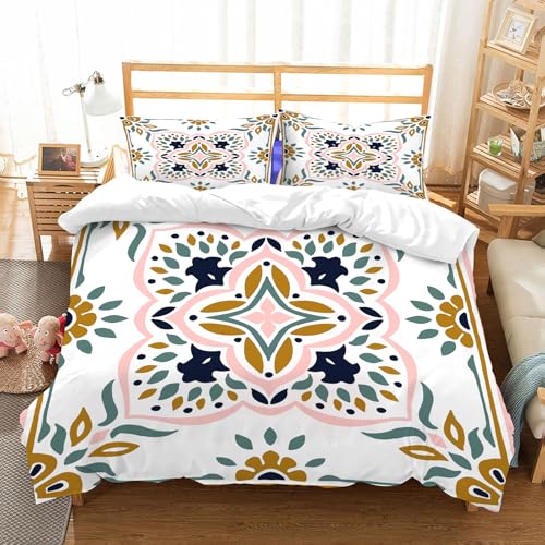NIOYNJIS Bettwäsche Set 100% Baumwolle ist,Talavera-Muster. Azulejos Portugal. Türkisches Ornament. Marokkanisches Fliesenm,und allem auch für Personen mit Hautsensibilisierung empfohlen 228x264cm von NIOYNJIS