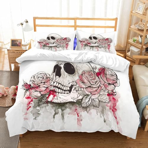NIOYNJIS Bettwäsche Set 100% Baumwolle ist,Totenkopf und Blumen Vektor Illustration Tag der Toten,und allem auch für Personen mit Hautsensibilisierung empfohlen 228x264cm von NIOYNJIS