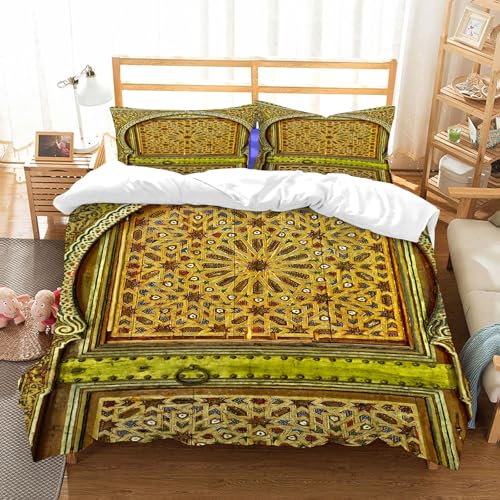 NIOYNJIS Bettwäsche Set 100% Baumwolle ist,Traditionelle Türgriff und Wanddekorationen Stadt FES, Marokko,und allem auch für Personen mit Hautsensibilisierung empfohlen 228x264cm von NIOYNJIS