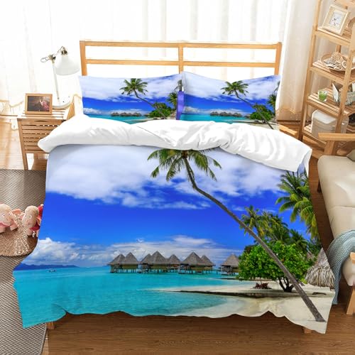 NIOYNJIS Bettwäsche Set 100% Baumwolle ist,Tropisches Set, Überwasserbungalows im Tropical Resort Bora Bora Island, Pazifik,und allem auch für Personen mit Hautsensibilisierung empfohlen 228x264cm von NIOYNJIS