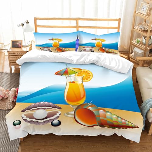 NIOYNJIS Bettwäsche Set 100% Baumwolle ist,Vektor, Sandstrand, Cocktail,und allem auch für Personen mit Hautsensibilisierung empfohlen 228x264cm von NIOYNJIS