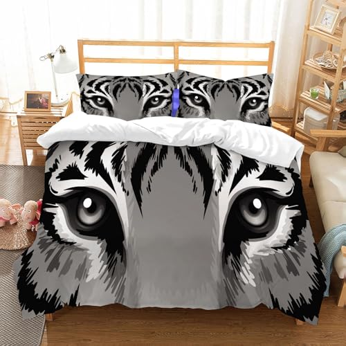 NIOYNJIS Bettwäsche Set 100% Baumwolle ist,Vektor-Illustration eines grauen Pop-Art-Augen-Tigers,und allem auch für Personen mit Hautsensibilisierung empfohlen 228x264cm von NIOYNJIS