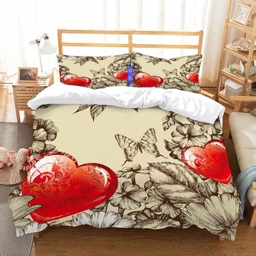 NIOYNJIS Bettwäsche Set 100% Baumwolle ist,Vektor nahtloses Muster zum Valentinstag mit Blumen und Schmetterling.,und allem auch für Personen mit Hautsensibilisierung empfohlen 228x264cm von NIOYNJIS