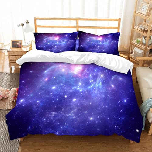 NIOYNJIS Bettwäsche Set 100% Baumwolle ist,Weltraum, mystischer Himmel mit Sternhaufen Cosmo Nebulosa Celestial Scener, hyp,und allem auch für Personen mit Hautsensibilisierung empfohlen 228x264cm von NIOYNJIS