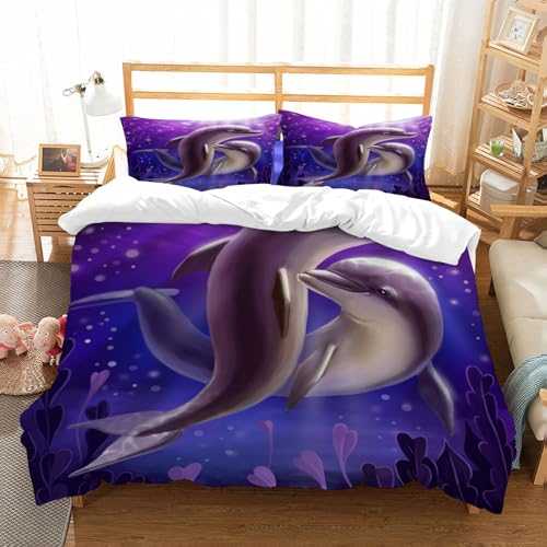 NIOYNJIS Bettwäsche Set 100% Baumwolle ist,Zwei Liebende Delphin,und allem auch für Personen mit Hautsensibilisierung empfohlen 228x264cm von NIOYNJIS