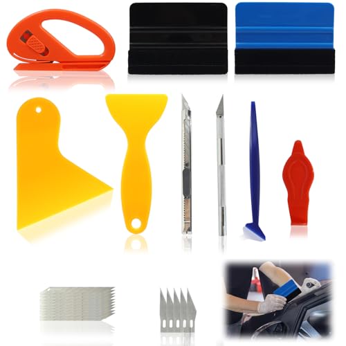 10 Stück Folierungs Werkzeug Set Für Auto Fensterfolie, Rakel Mit Filz, Präzisionswerkzeug, Folienschneider Und Kunststoffspachtel Zum Blasenentfernen Und Folieren von NIRJIK