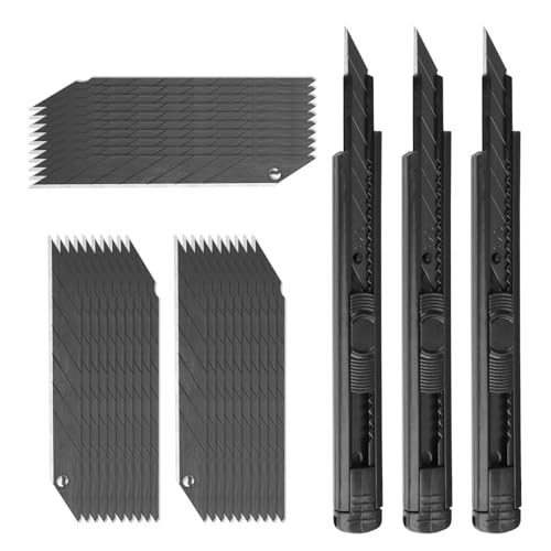 3 Stück 9mm Cuttermesser Profi Mit 30 PCS 30°abbrechklingen Aus Sk5，edelstahlgehäuse, Einziehbar Mehrzweck Messer,Feststellbares Kartonschneider Bastelmesser Für Folien, Papier, Basteln Und Tapete von NIRJIK