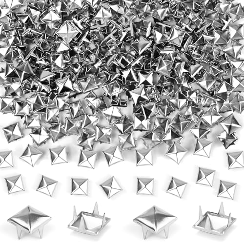 NISENTIA 200 Stück Quadratische Nieten Metall, Studs Pyramiden Nieten Set für Leder Ziernieten DIY Punk Niete Silber für Kleidung Taschen Lederband Schuhe Mäntel Handschuhe (8mm) von NISENTIA