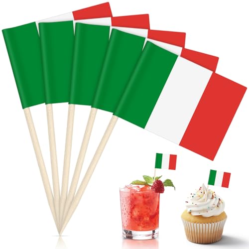 NISENTIA Italienische Deko Zahnstocher Flaggen, 100 Stück Italien Deko Italienischer Abend Italienische Flagge Cake Decoration Toothpick Fag für Torten Fußball EM Eurovision WM Bar Pub Party Dekor von NISENTIA