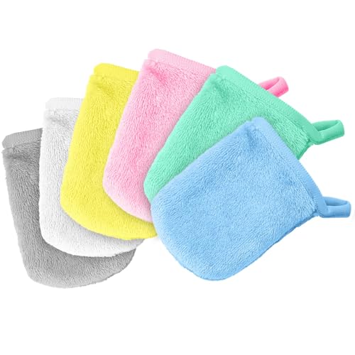 NISENTIA Waschhandschuhe Frottee, 6er Waschlappen Gesicht aus Flanell, Waschhandschuh Körper Baumwolle Bunt für Gesicht Körper Kinder & Erwachsene 11x8cm von NISENTIA