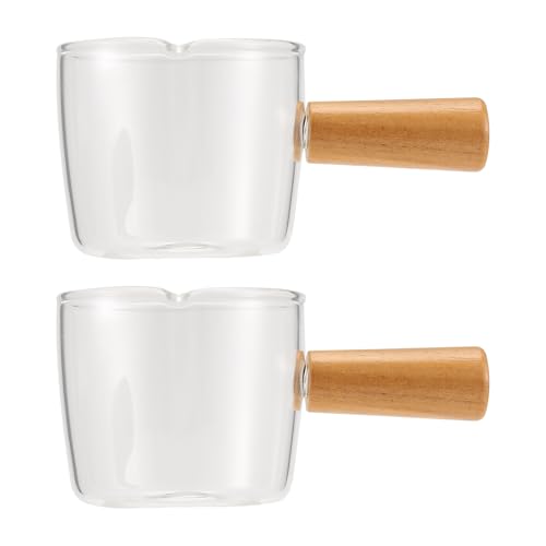 NISHZHU 2PCS Transparenter GlasweißEr mit Holzgriff, Mini-Kaffee-MilchweißEr-. 100Ml von NISHZHU